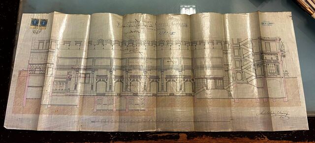 Dochovaný stavební plán. Foto: Markéta Bernatt-Reszczyńská, archiv stavebního úřadu Praha 1